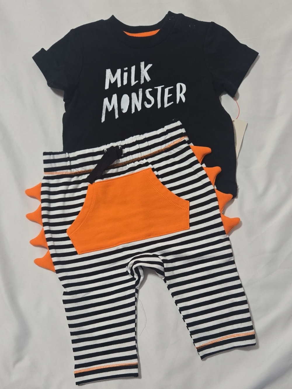Cat & Jack Baby Milk Monster Outfit Set Black Orange Striped Halloween